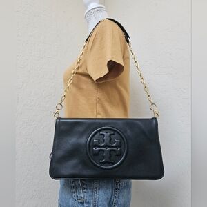 Tory Burch Black Leather Flap Shoulder Bag